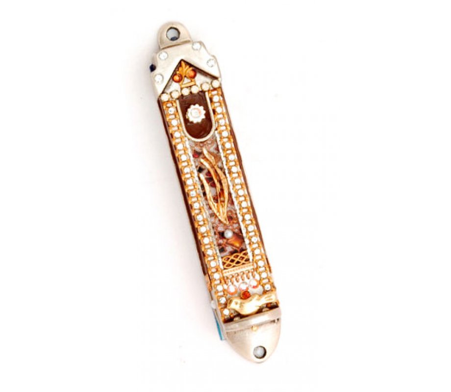 Shahaf Mezuzah Case with Gold-Maroon Shin
