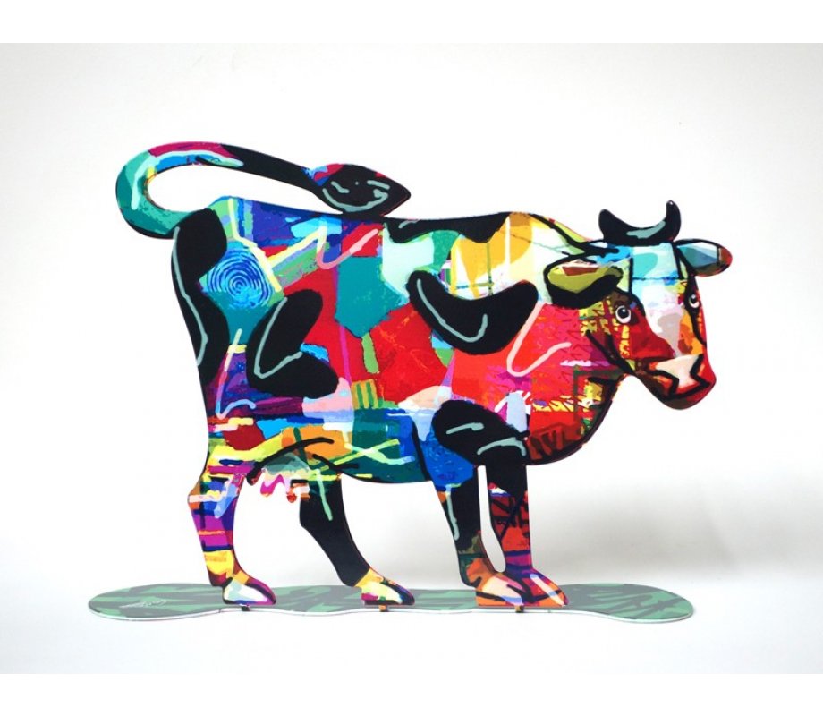 Shalva Cow Free Standing Double Sided Steel Sculpture - David Gerstein