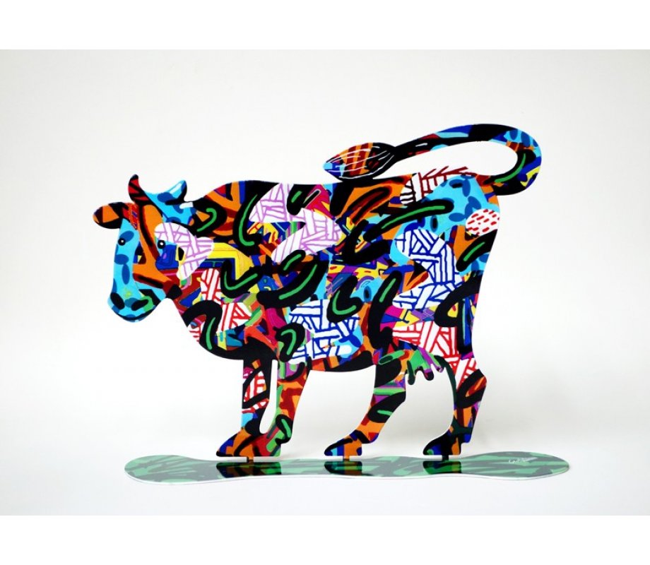 Shalva Cow Free Standing Double Sided Steel Sculpture - David Gerstein