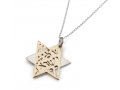 Shema Yisrael Star of David Two-Tone Pendant 9K Gold & Sterling Silver by HaAri Jewelry