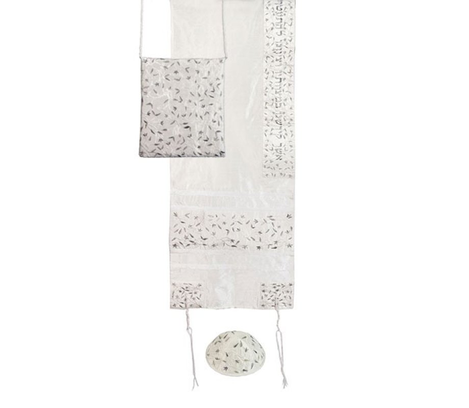Silk Polysilk TalliSack Tallit Set with Embroidered Flowers - Yair Emanuel