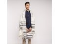 Silk-Cotton Tallit Set in Gray Stripes - Yair Emanuel
