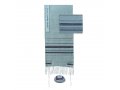 Silk-Cotton Tallit Set with Blue Stripes on Light Blue Background and Blessing on Atara