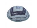 Silk-Cotton Tallit Set with Blue Stripes on Light Blue Background and Blessing on Atara