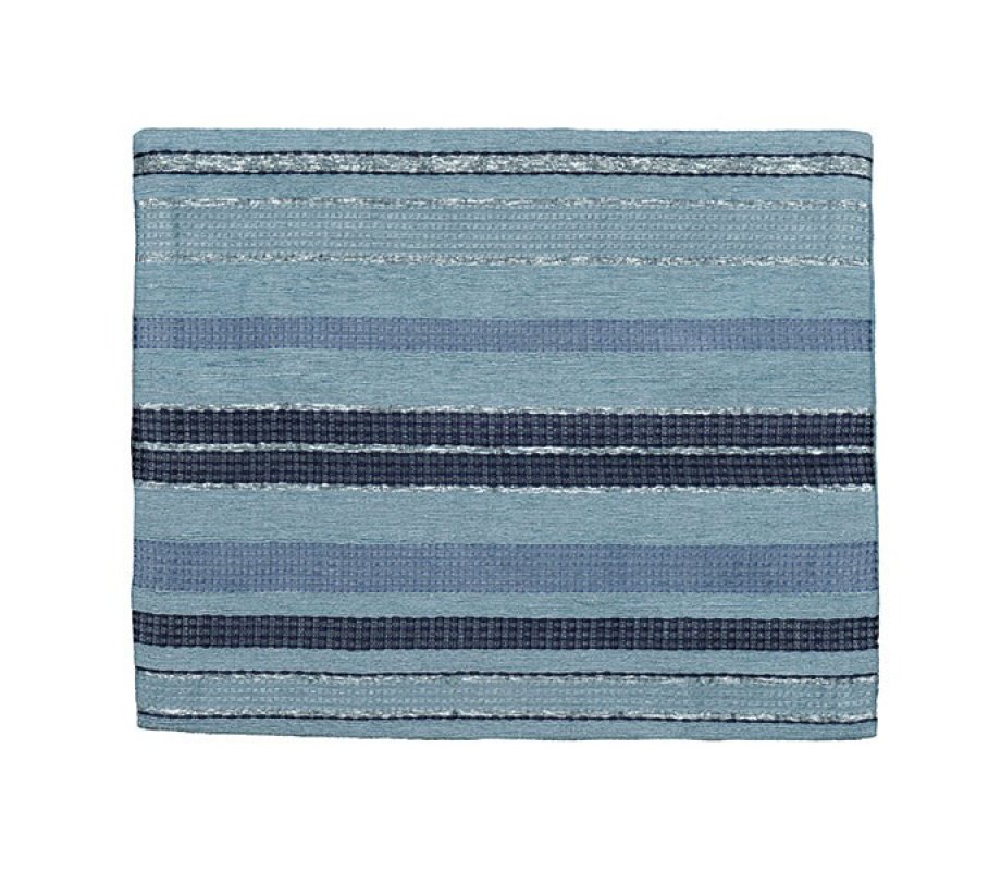 Silk-Cotton Tallit Set with Blue Stripes on Light Blue Background and Blessing on Atara