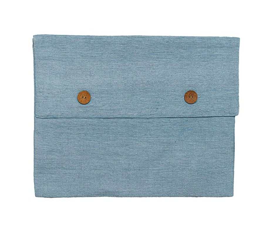 Silk-Cotton Tallit Set with Blue Stripes on Light Blue Background and Blessing on Atara