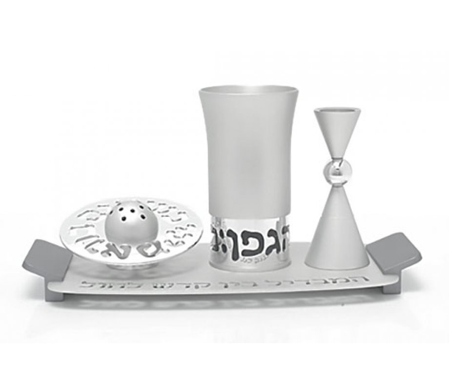 Silver Aluminum Contemporary Havdalah Set by Agayof