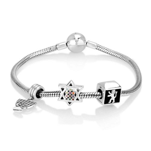 Silver Charm Bracelet with Menorah, Lion of Judah and Star of David