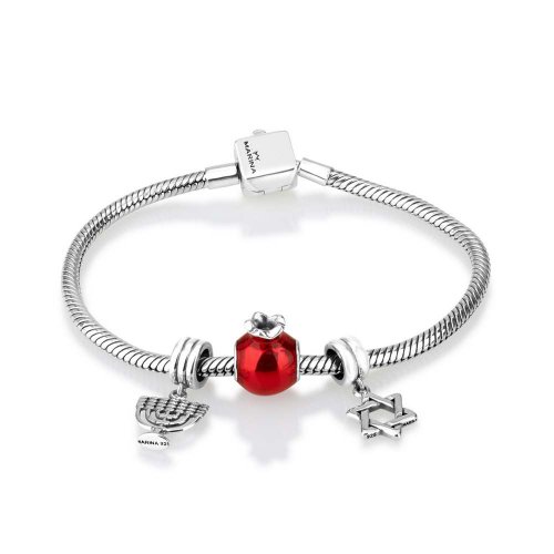 Silver Charm Bracelet with Menorah, Pomegranate and Star of David