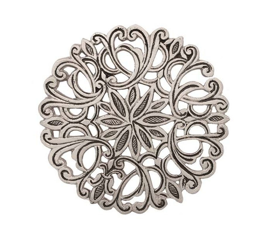 Silver Circular Aluminum Trivet, Swirls and Twirls - Yair Emanuel