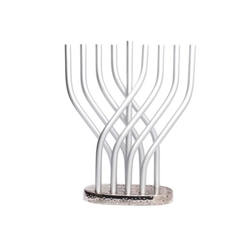 Silver Color Tubes Aluminum Hanukkah Menorah with Flame Design - Yair Emanuel