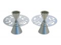 Silver Contemporary Candlesticks, Shabbat Shalom Disc  Avner Agayof