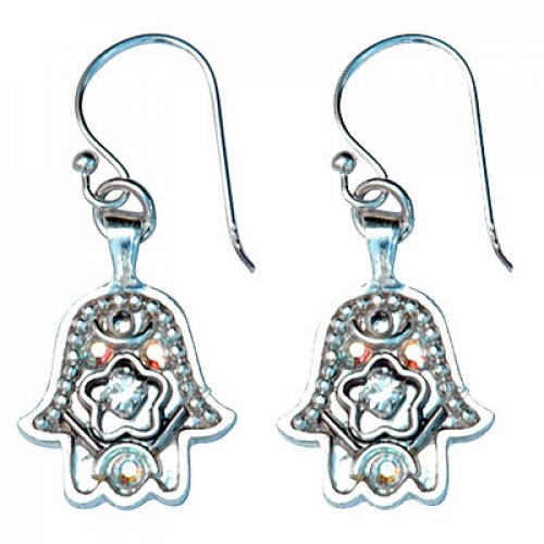 Silver Decorated Hamsa Earrings - Ester Shahaf