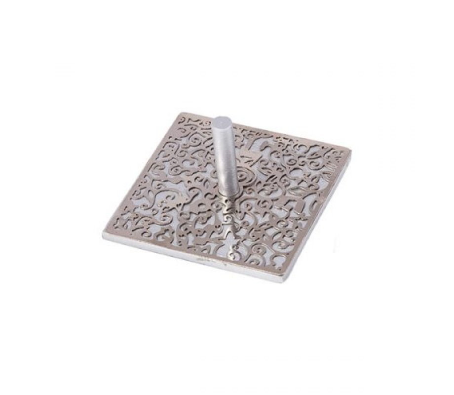 Silver Dreidel with Floral and Pomegranate Cutout Design - Yair Emanuel