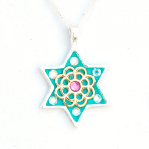 Silver Flower Star of David necklace by Ester Shahaf