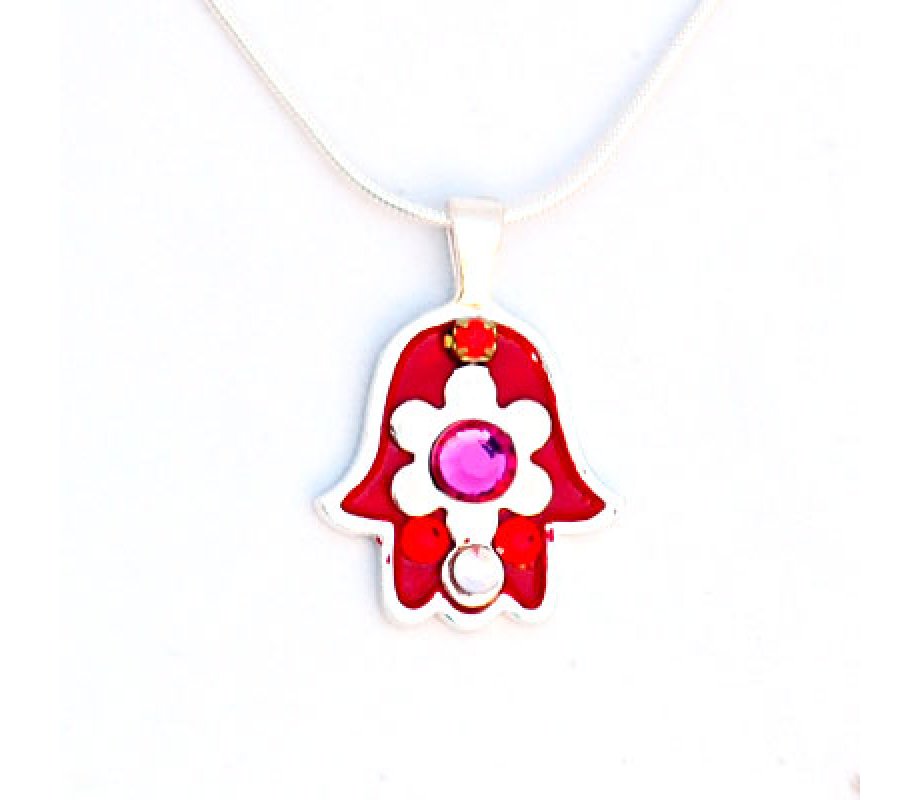 Silver Flower in Hamsa Necklace by Ester Shahaf