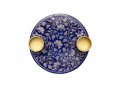 Silver Flowers on Blue Small Metal Candle Holders on Attached Tray - Yair Emanuel