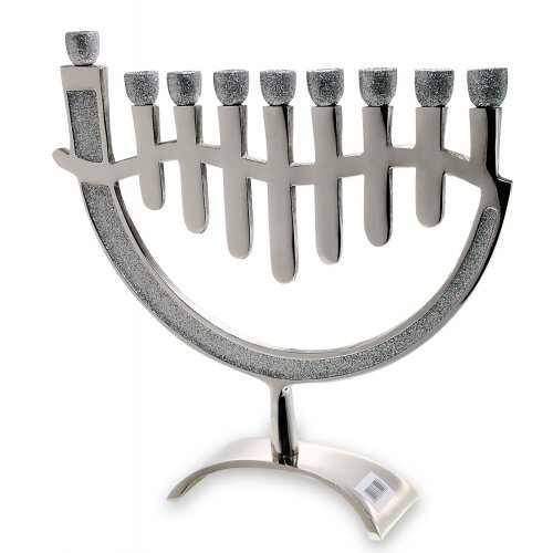 Silver Glitter Aluminum Hanukkah Menorah - 12.9 Inches