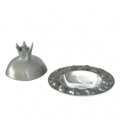 Silver Gray Anodized Aluminum Honey Dish with Pomegranate Cover - Yair Emanuel