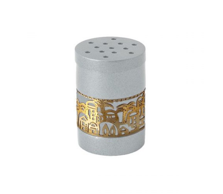 Silver Havdalah Besamim Spice Holder with Gold Cutout Jerusalem - Yair Emanuel