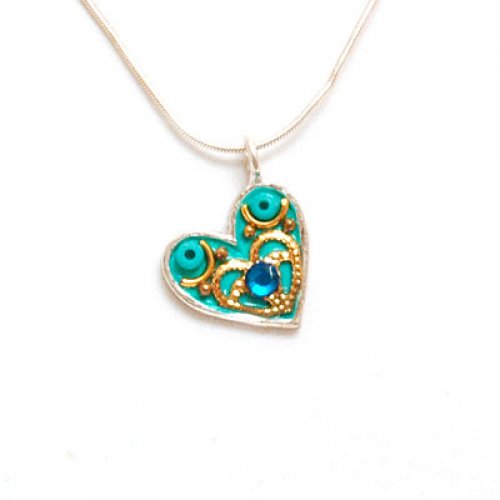 Silver Heart Necklace in Turquoise - Shahaf