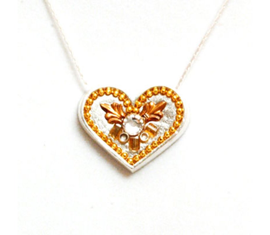Silver Heart Necklace with Gold Shades - Ester Shahaf