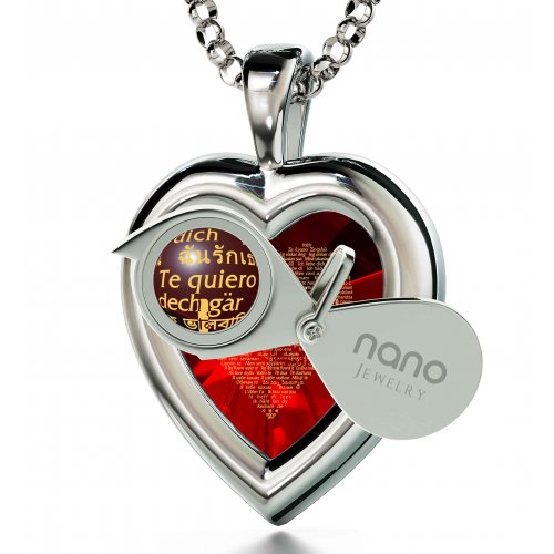 Silver I Love You Framed Heart Swarovski Necklace by Nano