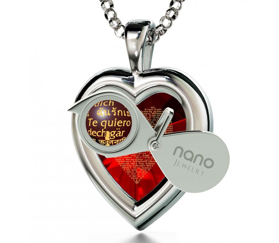 Silver I Love You Framed Heart Swarovski Necklace by Nano