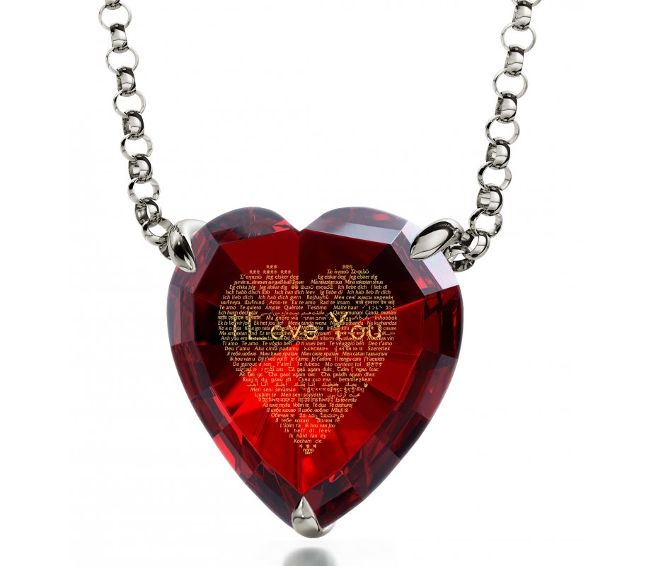 Silver I Love You Heart Zircon Necklace by Nano
