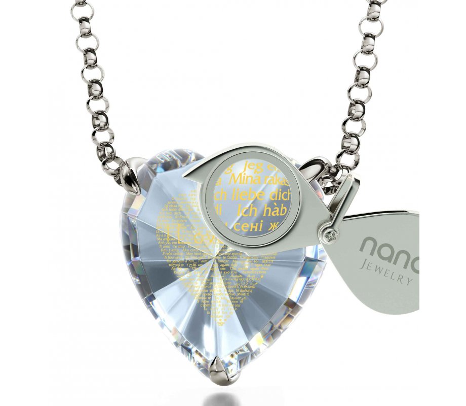 Silver I Love You Heart Zircon Necklace by Nano