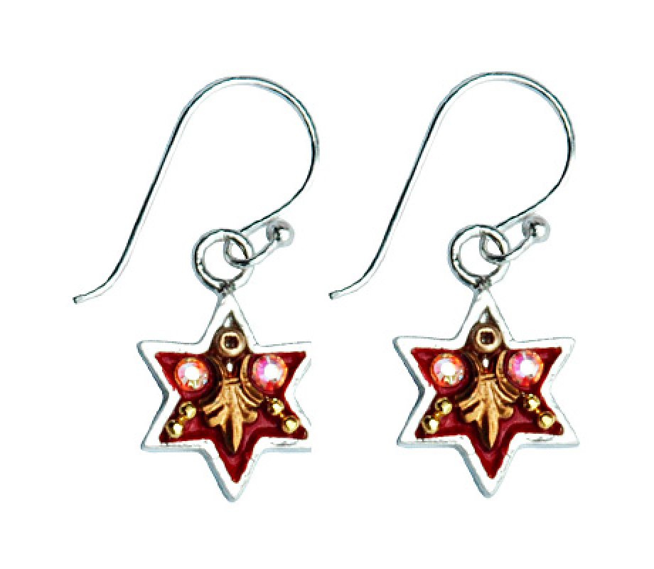 Silver Maroon Star of David Earrings -Ester Shahaf