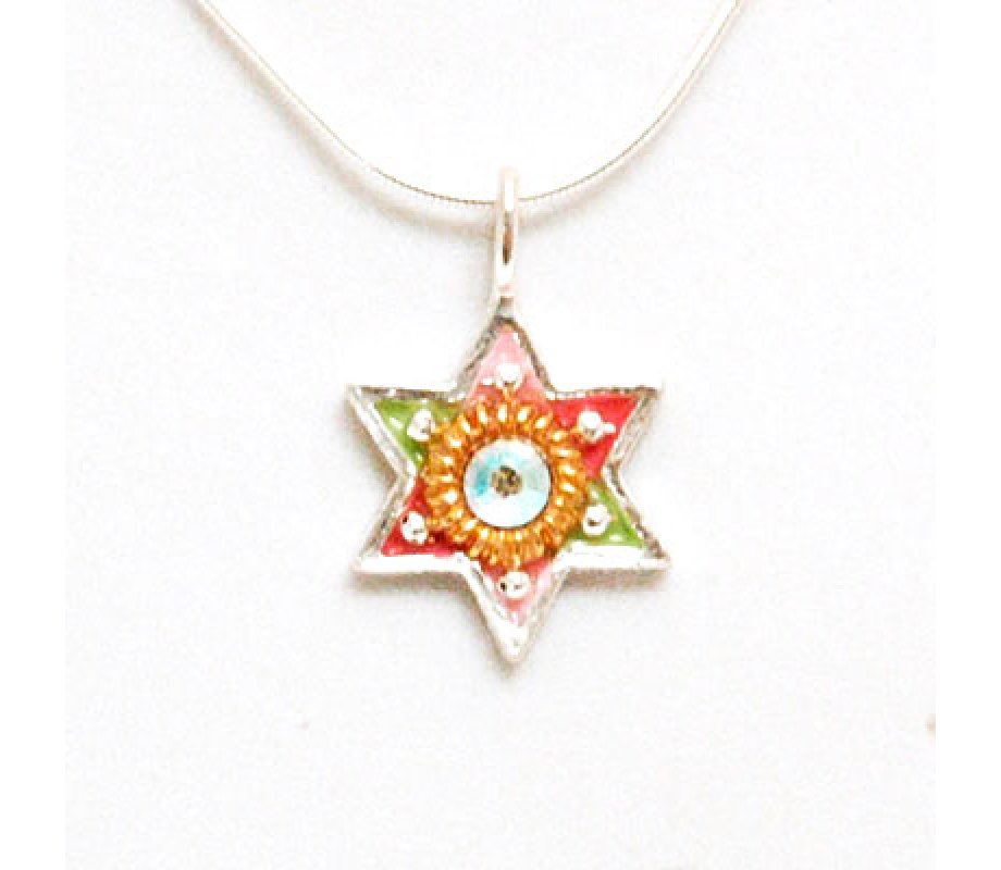 Silver Multicolor Star of David Pendant - Ester Shahaf
