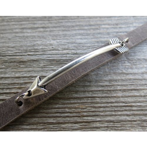 Silver Plated Arrow Leather Men's Bracelet by Gal Cohen