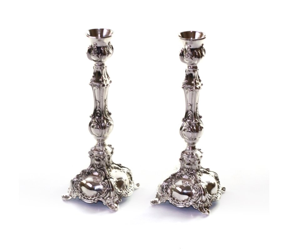 Silver Plated Decorative Candlesticks, Engraved Floral Design
