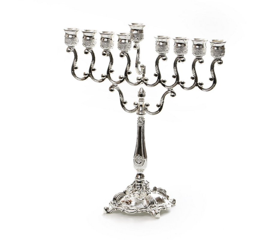 Silver Plated Hanukkah Menorah, Swirling Branches and Glittering Cups - Height 10.2