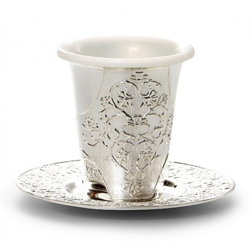 Silver Plated Kiddush Cup Set with Plastic Insert and Matching Tray - Decorative