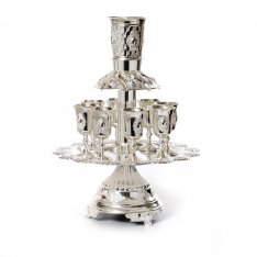 Silver Plated Kiddush Fountain, 8 Small Cups on Stem - Filigree