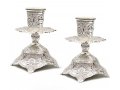 Silver Plated Shabbat Candlesticks with Filigree Design