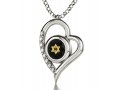 Silver Shema Star of David Heart Necklace by Nano - Black