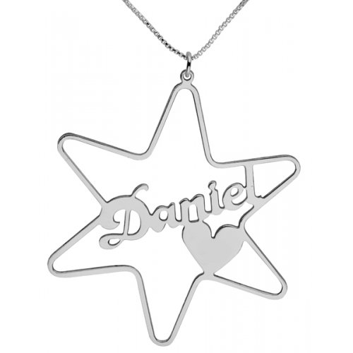 Silver Star Cursive English Name Necklace with Heart