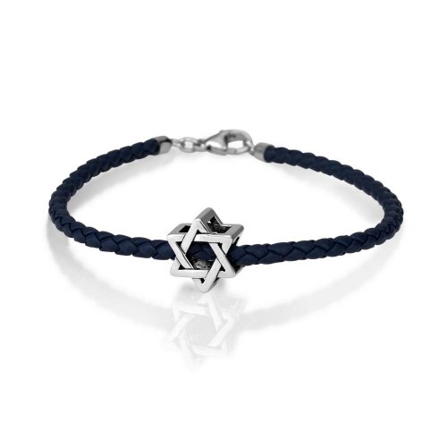 Silver Star of David Charm on Leather Bracelet