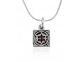 Silver Travelers Prayer and Garnet Star of David Pendant by Golan Studio