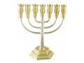 Silver and Gold Two Tone 7 Branch Menorah with Jerusalem Images  8.6 Height