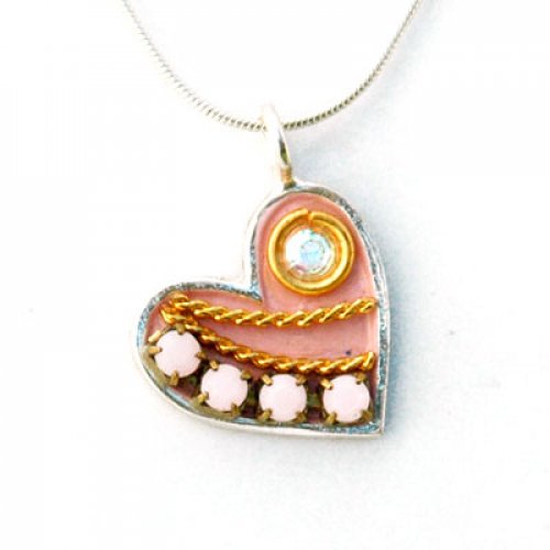 Silver and Pink Heart Necklace - Ester Shahaf