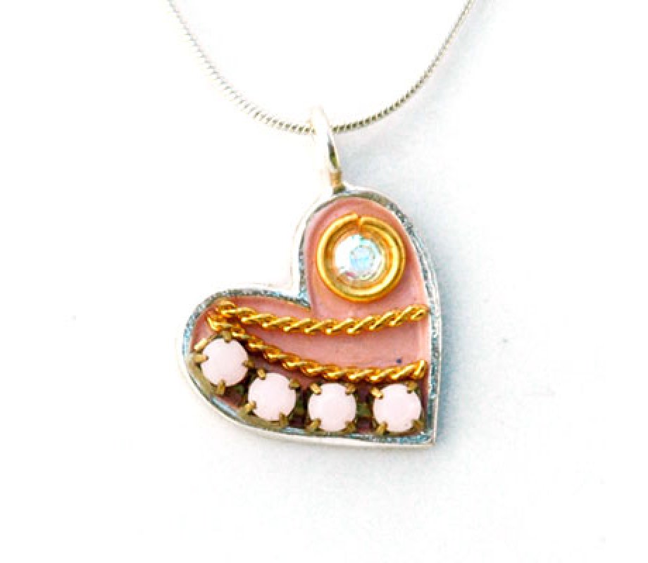 Silver and Pink Heart Necklace - Ester Shahaf