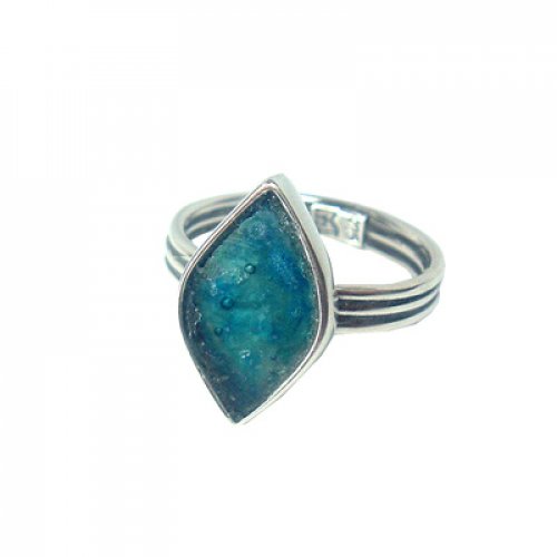 Silver and Roman Glass Adjustable Marquise Ring