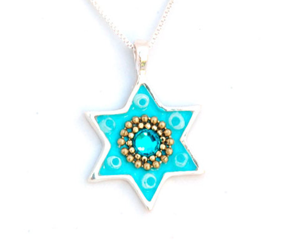Silver and Turquoise Star of David Necklace - Ester Shahaf