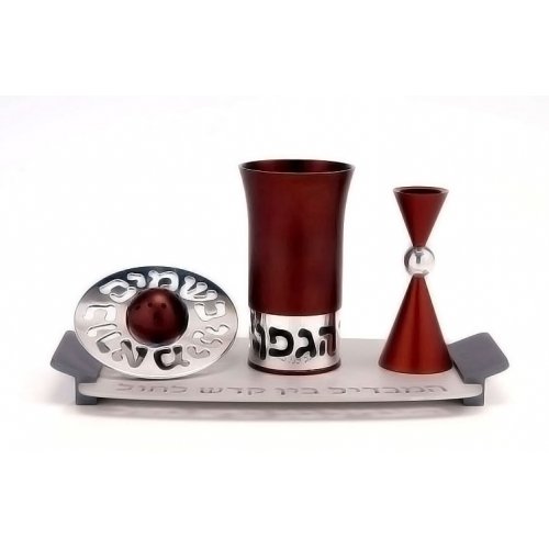 Silver-Brown Contemporary Aluminum Havdalah Set by Agayof