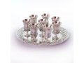 Six Small Stem Kiddush Cups Standing on Matching Tray - Silver Plated
