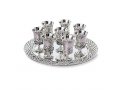 Six Small Stem Kiddush Cups Standing on Matching Tray - Silver Plated